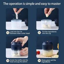 Electric Garlic Chopper, 4 Sharp Blades,Portable Veggie Chopper, 300ML Garlic Grinder Masher Onion Chopper, Blender To Vegetable, Cordless Food Processor For Ginger, Chili, Fruit, Meat, Spices, Beans, Etc - Blue - View 6
