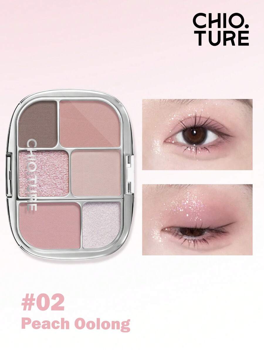CHIOTURE Palet eyeshadow 6 warna yang istimewa, cocok untuk area bawah mata, eyeliner, perona pipi, dan highlighter, palet tunggal multifungsi, pigmentasi tinggi dan efek riasan tahan lama, cocok untuk pemula. - #02 Oolong Persik - View 1
