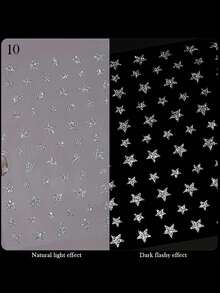 1pc Silver Reflective Glitter Star Nail Art Sticker, Shiny Star Pattern Decorative Nail Decal, Y2K Style Nail Sticker, Suitable For DIY Nail Decoration - Silver - View 2