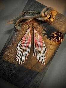 Handmade Beaded Earrings, Bohemian Style, Romantic And Fashionable Jewelry, Women's Daily Wear, Thanksgiving, Friendship Gift, Spring/Summer New Arrival - Baby Pink - View 3