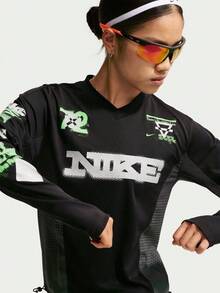 Nike Women's AS W NK SWIFT JERSEY TOP LS NV Long Sleeve Knit Collarless T-Shirt TIM7543-010 - Black - View 3