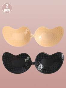 2pcs Seamless Invisible Lift Bra, Women's Backless Strapless Bra, Seamless Self-Adhesive Silicone Nipple Covers, Suitable For Wedding Dresses, Skin Color And Black, Suitable For All Seasons, For Her - Multicolor - View 10