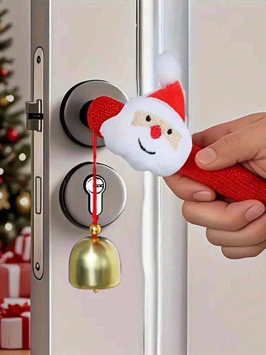 1pc Christmas Door Handle Decoration Set, Includes Bell Reminder And Detachable Hanging Ornaments (Santa Claus, Reindeer, Christmas Tree, Stocking) - Easy-To-Stick Hook, Suitable For Indoor And Outdoor Holiday Door And Cabinet Decoration - Durable - Door Hanging Decoration, Christmas Decoration, New Year