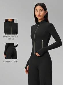 MFVIM Women's Versatile Yoga Set, Soft Skin-Friendly Fitted Jacket + Wide Leg Casual Versatile Pants - Premium Black - View 4