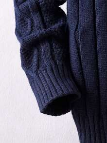 Boys' Round Neck Long Sleeve Knitted Sweater With 3D Cable And Diamond Texture, Vintage Preppy Style Casual Versatile Pullover, Suitable For School Daily Wear In Autumn/Winter - Navy Blue - View 6