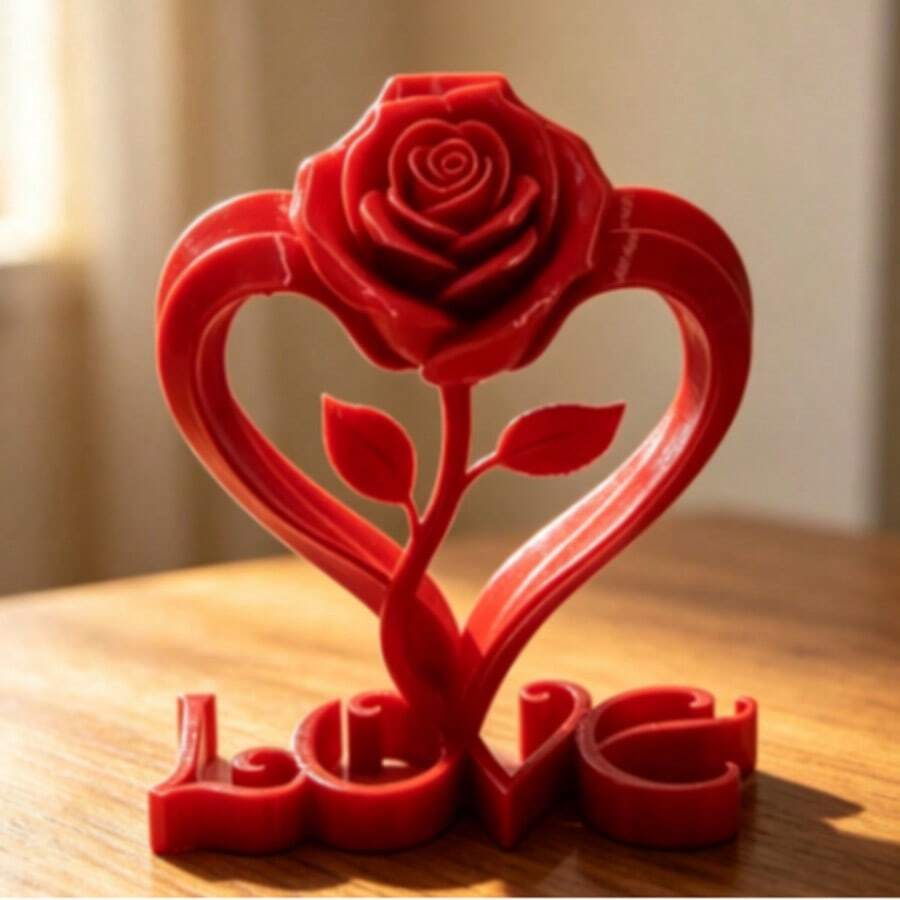 Best-Selling 2D Printed Red Rose Heart-Shaped Ornament, Creative Valentine's Day Gift For Wife, Lover, Girlfriend