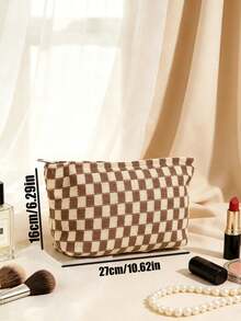 1 buah Tas Kosmetik Motif Kotak-kotak, Nama Dapat Disesuaikan, Tas Penyimpanan Perhiasan, Tas Kosmetik Bordir yang Dipersonalisasi, Organizer Perjalanan, Hadiah untuk Wanita dan Hadiah untuk Pengiring Pengantin - MultiWarna - View 11