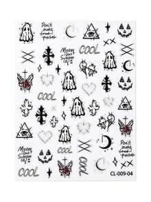 1 pieza Pegatinas de uñas holográficas láser góticas de Halloween, calcomanías de uñas iridiscentes con fantasmas, cruces, mariposas, triángulos, ojos malvados, calabazas, lunas, estilo punk grunge oscuro y espeluznante, suministros de arte de manicura de Halloween Y2K - Multicolor - Ver 4