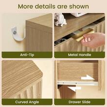 Nightstand Set Of 2 With 3 Drawers, Modern Bedside Table With Charging Station And LED Lighting, Fluted Bed Side End Table With Metal Handles, LED Nightstand For Bedroom, Living Room, Office - Natural - View 7