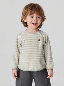 mini bala Boys & Girls Long Sleeve Striped T‑Shirt, Soft Raglan Sleeve Baby Basic Top, 2026 Fall Must‑Have - White Grey Tone - View 1