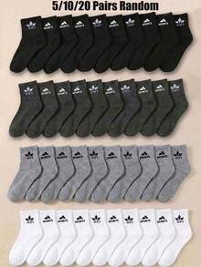 5/10/20 Pairs Random Solid Sports Crew Socks Back To School Black White Grey Breathable Athletic Socks For Boys Girls Daily Wear Running Training - Multicolor - View 3