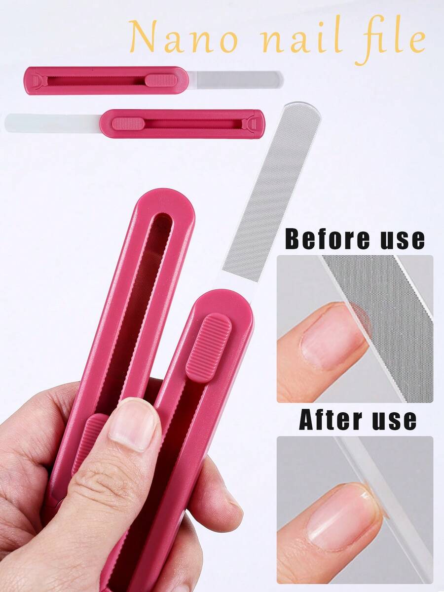 1/2pcs Nano Nail File, Polishing Nail Care Tool, Frosted Nail Repair Tool, Suitable For Gentle Manicure, Nail Removal, Foot Care, Minimalist Design, Smooth Polishing, Suitable For Hairstylists And Beauty Enthusiasts To Use - Multicolor - View 1