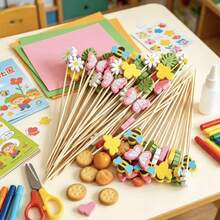 100Pcs Cute Decorative Cocktail Picks, Colorful Butterfly Flower Bee Bamboo Fruit Toothpicks For Picnic Birthday Party Food Cupcake Sandwich Decor - Multicolor - View 3
