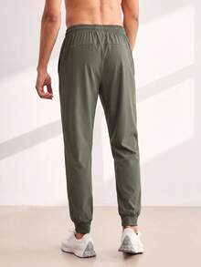 Mens Quick Dry Running Pants, Lightweight Breathable Gym Fitness Jogger Pants, Elastic Cuff Drawstring Waist Army Green Trousers - Army Green - View 2