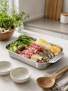 1pc Thickened Double Handle Stainless Steel Deep Baking Pan, Large Rectangular Hot Pot Serving Tray, Fruit Pizza Platter, Smooth And Easy To Clean, Suitable For Grilled Fish, Mixed Seafood, Shellfish, Hot Pot, Indoor BBQ, Party Banquet, Buffet, Home And Restaurant Use, Perfect For Food Preparation - Square Fish Roasting Pan - View 7