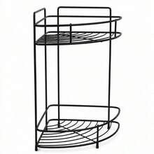 2-Tier Corner Organizer Shelf For Bathroom And Kitchen, Black Iron Fan-Shaped Rack For Cosmetics And Spices, 21 X 21 X 36 Cm - 黑色 - 查看 8