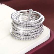 1pc Simple 7 Band Design Copper Wide Ring With Cz Stone Embellishment - Multicolor - View 4