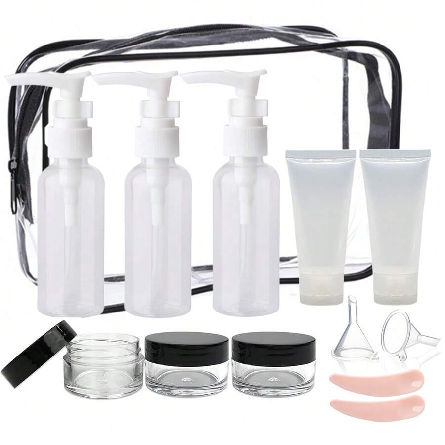 Set Botol Isi Ulang Perjalanan 12 Buah, Wadah Perlengkapan Mandi Portabel Anti Bocor, Wadah Kosmetik PET Transparan Ukuran Penerbangan, Cocok untuk Losion - View 1