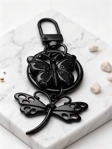 1pc Gothic Black Butterfly Keychain Y2K Millennium Style Hollow Key Ring Punk Style Bag Charm, Suitable For Wallet, Backpack, And Car Key Accessories - Black - View 3