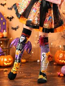1 Pair Halloween Kids Funny Quirky Over-The-Knee Socks, Dark Gothic Style, 3D Decor, Comfortable And Durable, Suitable For Halloween, Festivals, Parties, Performances, Gatherings - Multicolor - View 5