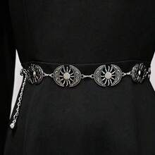 Women's Bohemian Style Oval Hollow Sun Metal Waist Chain, Vintage Versatile Body Chain For Dresses - Silver - View 2