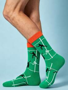 Men's 1 Pair Of Crew Sock, Badminton Sport Court Player Design Socks, Warm Soft Breathable, Gift For Men & Women, Halloween Christmas Fall Winter - Multicolor - View 6