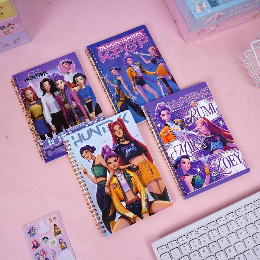 Hasbro 1本 K-Pop 風格精緻筆記本-高品質日記本/韓系學生計畫本,彩色內頁配厚實線格紙,耐用硬殼設計,適合學習、辦公或手帳記錄,隨機發貨不同顏色與款式,趣味設計,螺旋裝訂 - A - 查看 1