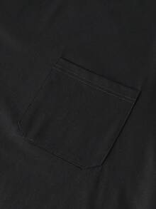Men's Minimalist Pocket Decor Crew Neck Long Sleeve T-Shirt, Spring/Autumn Basic Solid Color Casual Daily Inner Layer Base Top - Black - View 4
