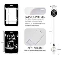1Pc Funny Sarcastic Quote Retractable Badge Reel With ID Card Holder, Black Cat & Slogan Work Badge Clip Set For Office Workers Employee - Rectangle - View 2
