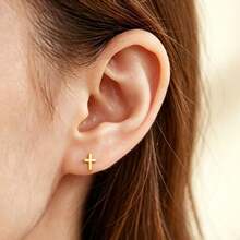 SHZYLN 1 Pair Minimalist Mini Cross Piercing Stud Earrings, Simple & Elegant Ear Jewelry, Fashion Accessory For Helix, Tragus, Cartilage, Daily & Holiday Gift - Cross - View 3