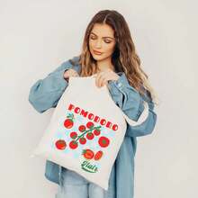 Bolso tote de una sola pieza, bolso de mano de gran capacidad, bolso de mano portátil, bolso de viaje, bolso de mano para exteriores, bolso tote con diseño de tomate, bolso tote estilo merca - Blanco roto - Ver 8