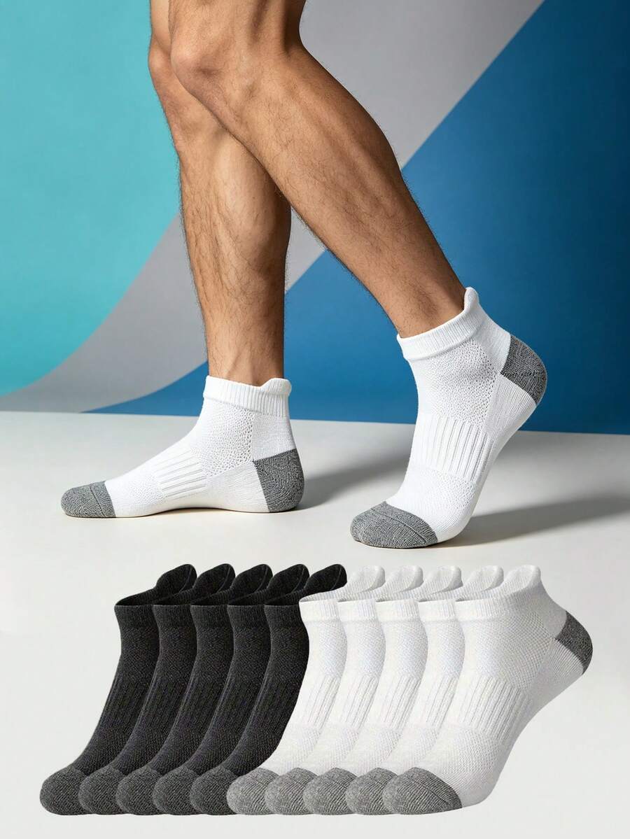1/5/10/20 Pairs Men's Short Socks, Mesh Breathable Comfortable Sports Socks, Anti-Slip Heel, Casual Home Socks - Multicolor - View 1