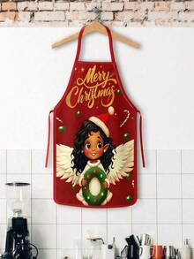 2 Pcs Vintage Christmas Santa Snowman Print Apron Set, Buffalo Plaid Pattern Kitchen Cooking Baking Aprons For Holiday Party Home Decoration - Multicolor - View 5