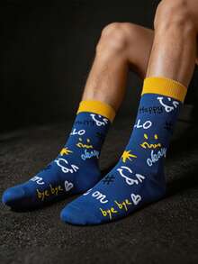 1/3 Pairs Men's Mid-Calf Socks With Graffiti Funny Cartoon Expression Pattern, Elastic Design, Creative Fashion Style, Men's Socks, Spring/Autumn Thin Breathable Comfortable Moisture-Wicking Sweat-Absorbing Socks, Sports Casual Streetwear Style, Suitable For Holiday Gifts, Daily Wear, Party - Multicolor - View 5