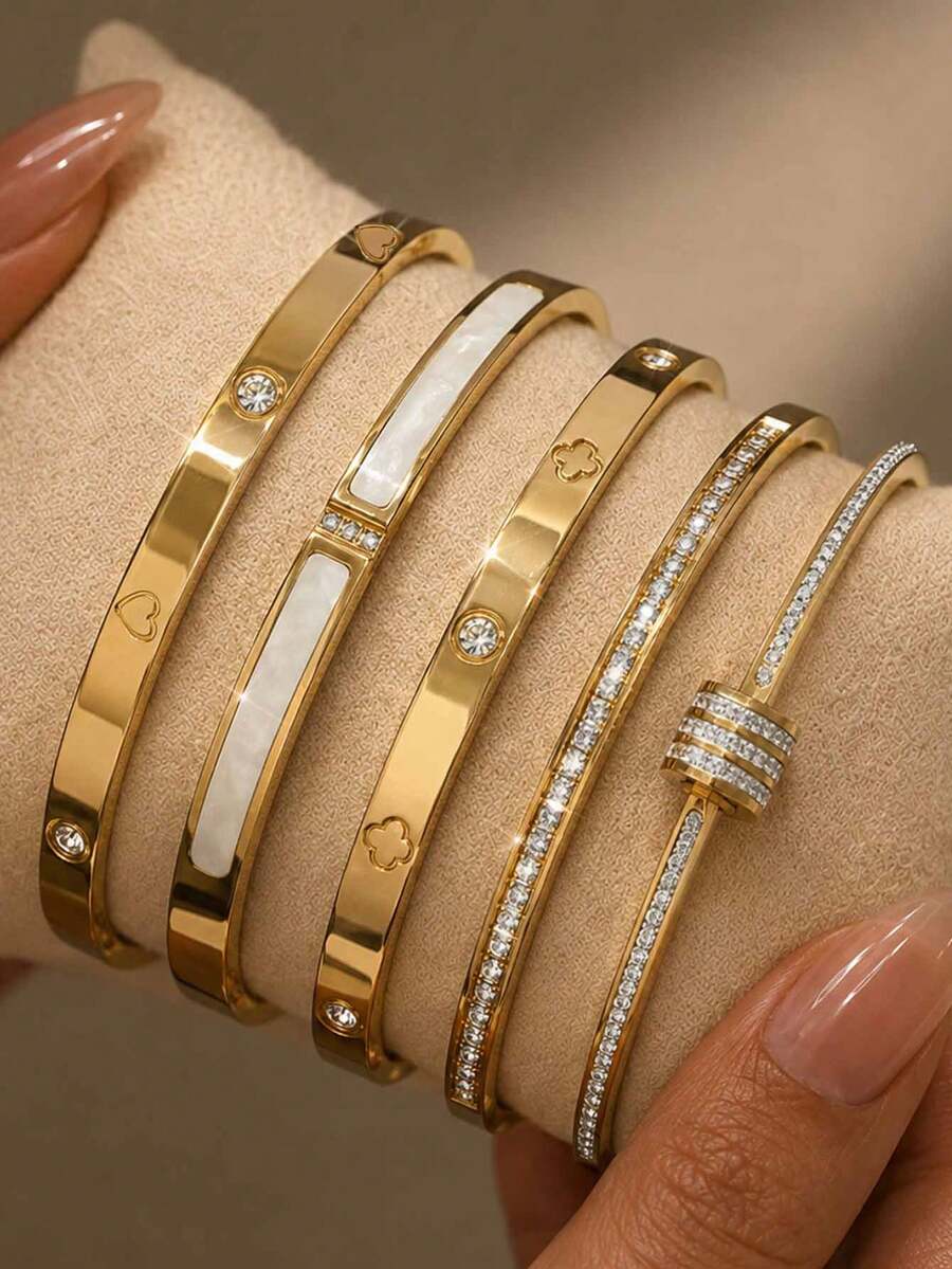 ZCNC 5pcs/Set Personalized Multi-Color Stainless Steel Bracelet Set, Unique Design, Fashionable, Multi-Element Design, Exquisite Ideal Gift, Non-Fading Jewelry, Stylish