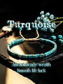 Natural Turquoise Square Bead Adjustable Woven Bracelet, Bohemian Versatile Hand String, Lucky & Prosperous Daily Jewelry Gift For Men And Women - Multicolor - View 6