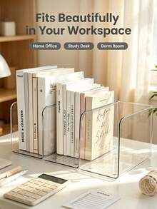 1/2pcs Desktop Bookshelf Office Supplies Storage Rack Organizer Box, Suitable For Home, College Dorm, Office, School Supplies, Home Decor, Room Decor, Household Items - Multicolor - View 12