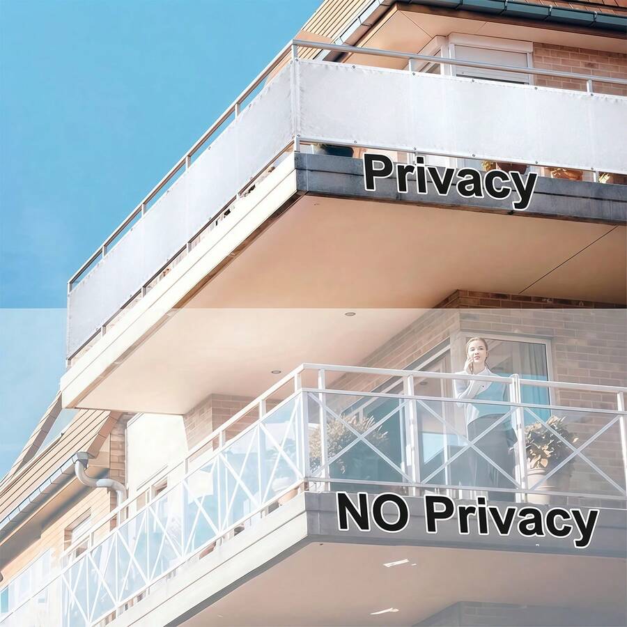 1pc Solid White Balcony Railing Windbreak Fabric, Minimalist Outdoor Style 100% Polyester Rectangular Perforated Privacy Screen, Balcony & Patio Protective Decorative Accessory - White - View 1
