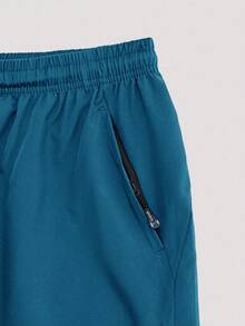 Whitmere Men Drawstring Waist Zipper Pocket Shorts - Blue - View 4