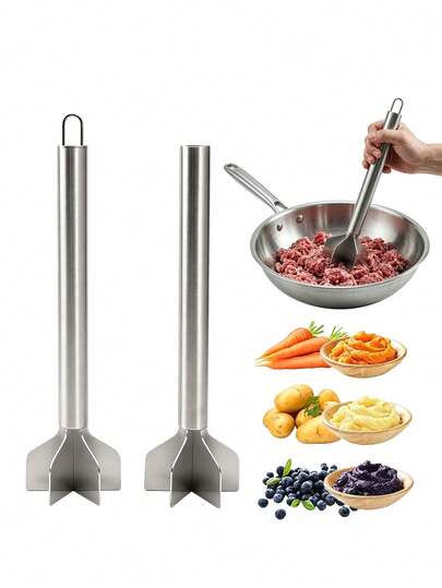 1pc 304 Stainless Steel Meat Grinder, Multi-Functional Cross Blade Meat Mincer With Stirring Paddle, For Burger Sauce And Fillings, Available In Long And Short Sizes, Practical Kitchen Cooking Tool