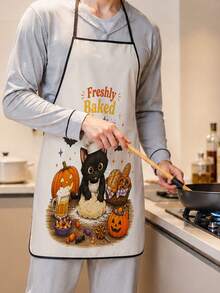1pc Halloween Baking Theme Apron, 55x68cm Large Size Black Border Kitchen Decor, Printed With Cute Cat And Pumpkin Pattern Autumn Holiday Table Party Accessory, Suitable For Cooking In Autumn And Winter - Multicolor 1 - View 4