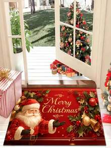 1pc Santa Claus Christmas Mat With "Merry Christmas" Text, Christmas Bathroom Decor, Rectangular Design With Holiday Decoration, Suitable For Home Decor, Machine Washable, Christmas Decoration, Holiday Decor, Indoor/Outdoor Use, Christmas Floor Mat - A - View 12