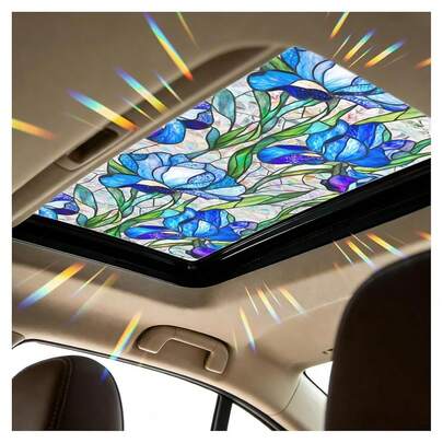 Inch Car Sunroof Stained Glass Window Film,Stylish Sunroof Sticker Static Cling Privacy Film Sun Protection,Stained Glass Sunroofs Film