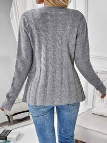 Plus Size Women's Solid Color Single-Breasted Casual Versatile Daily Wear Cardigan - Grey - View 5