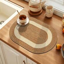 Kitchen Draining Mat, Home Dining Table Mat, Absorbent Mat, Countertop Dish Mat, Bowl & Plate Drying Mat, Coffee Mat, 3.6mm Thickness - Coffee-colored Woven - View 6