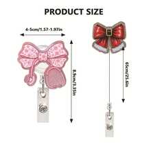 1pc Bow Knot Retractable Badge Reel With Rotating ID Clip - Multicolor - View 2