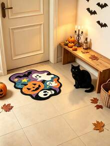 1pc Thanksgiving Pumpkin Ghost Skeleton Element Decorative Rug, Warm And Soft Decorative Floor Mat, Perfect For Daily Home And Holiday Decor, Decorative Rug, Bedroom Decor, Small Rug, Rug, Home Decor, Living Room Rug, Living Room Small Rug, Bedroom Rug, Living Room Home Decor, Outdoor Rug, Washable Rug - Multicolor - View 6