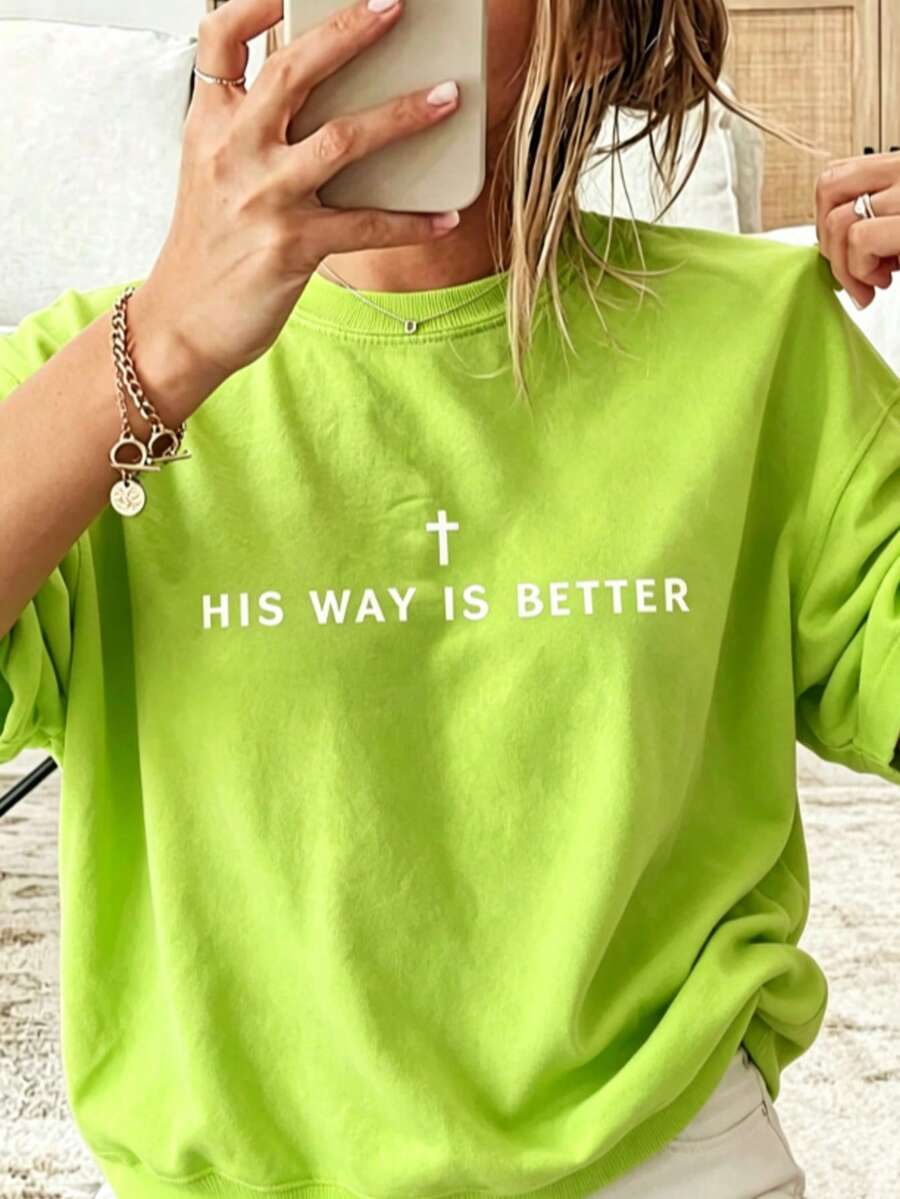 Jesus Shirt His Way Is Better Comfortable Christian Merch Simple Christian Faith Gift Clothing Casual Fall Outfits For Women Travel Short Sleeve Tops - 螢光綠 - 查看 1