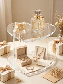 1pc Heart-Shaped Double-Layer Display Stand, Acrylic Perfume & Jewelry Storage Rack, Cosmetic Organizer, Stable And Sturdy, Suitable For Bedroom, Bathroom And Desktop Decoration Storage, Home Decor, Room Decor, Dorm Storage, Storage Tray, Desktop Decoration Storage Rack, Jewelry Display Stand - Multicolor - View 8