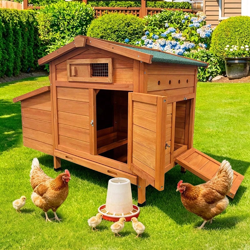 Raised Coop With Wooden Nesting Box, Protects Chickens From Predators And Is Easy To Clean - Gold - View 1